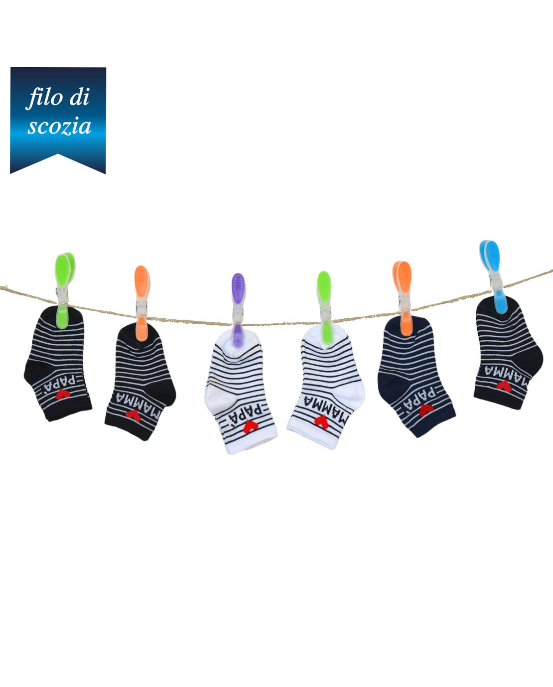 Calzine Neonato "Family" Filo Di Scozia (6 Paia) - 0H58 Family