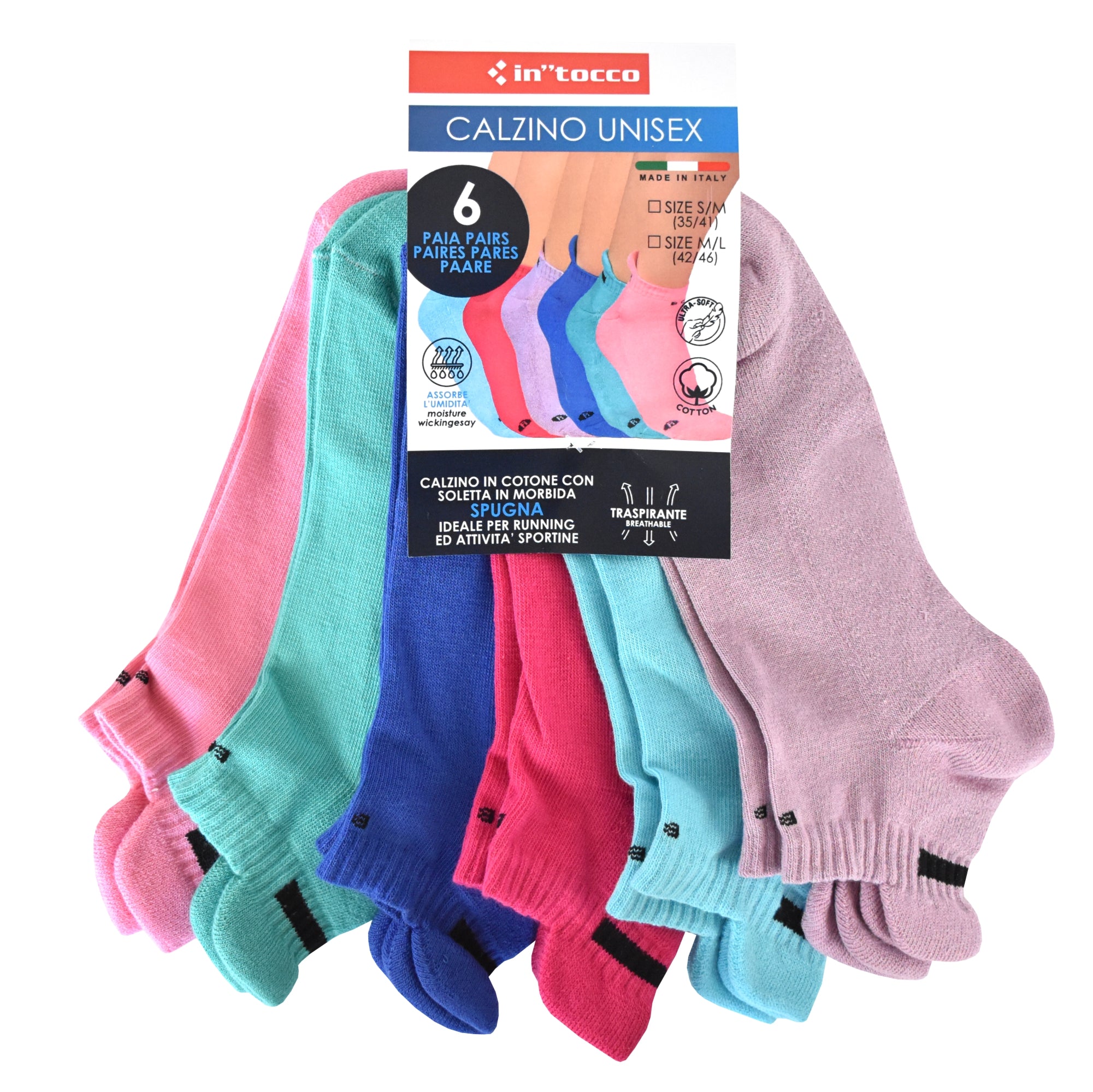 Calze Sportive Soletta in Spugna (6 Paia) Estive Assortite - 3242 Sissy-1