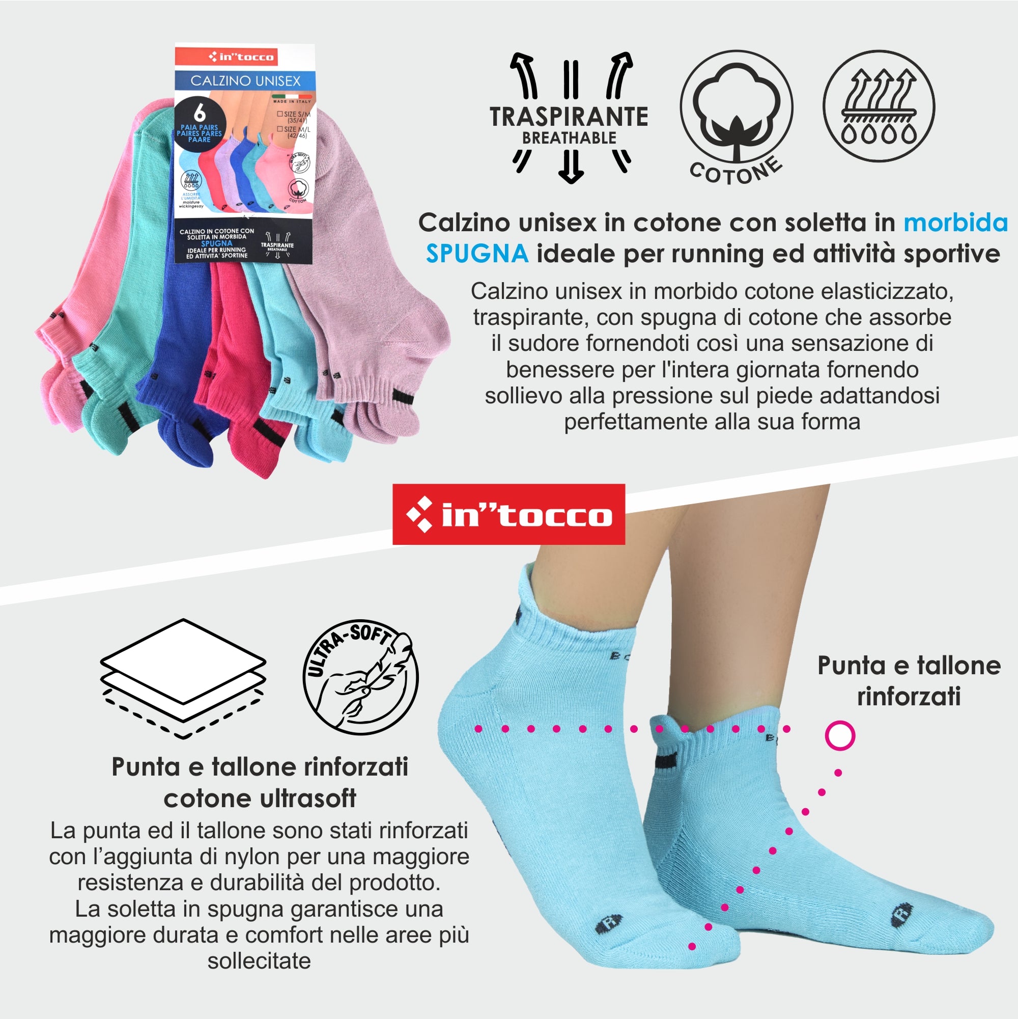 Calze Sportive Soletta in Spugna (6 Paia) Estive Assortite - 3242 Sissy-1