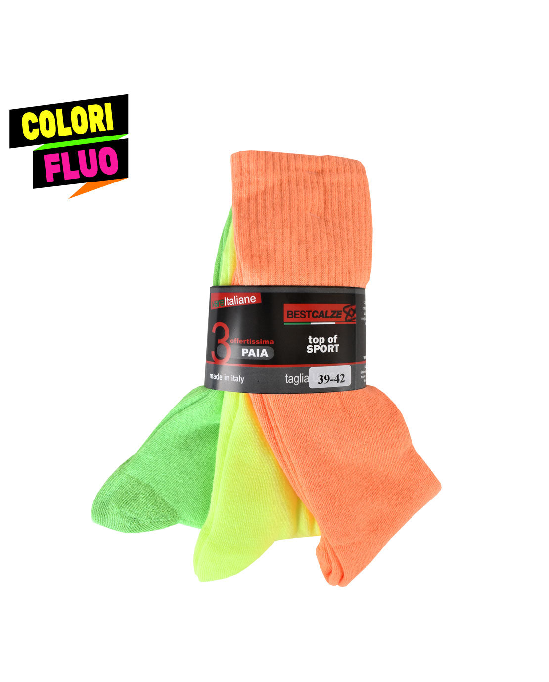 Calze Sportive in Spugna (6 Paia) Fluo Uomo Cotone Fluorescente- 4CD70 Sport