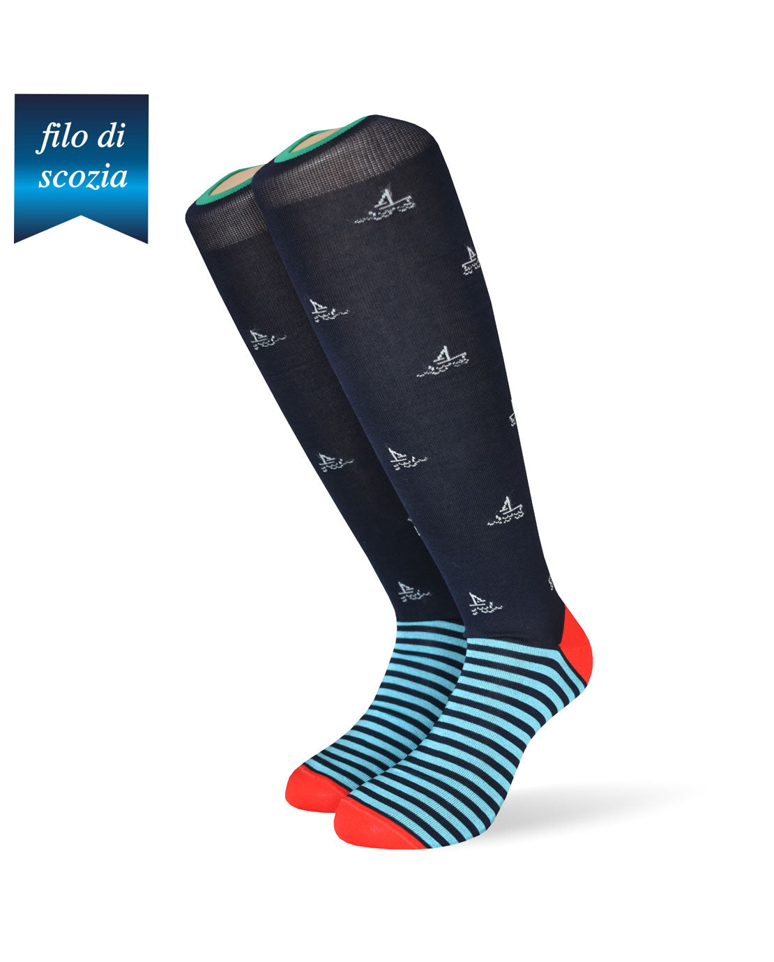 Calze Lunghe Uomo Righe/Barca Filo Scozia (6 paia) - 5CD89 Maris-1