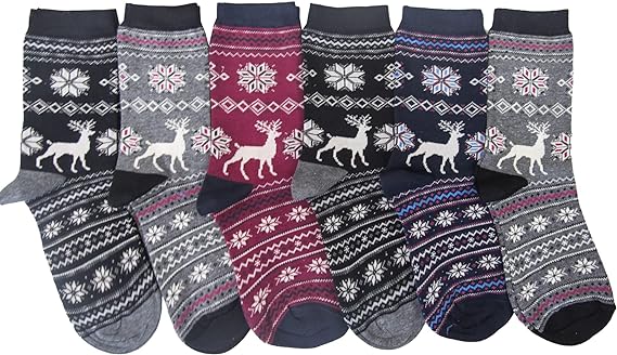 Calze Invernali Donna Fantasia Daino Natalizie (6 Paia) No Pilling Taglia unica - 3E52-DAINO-3541