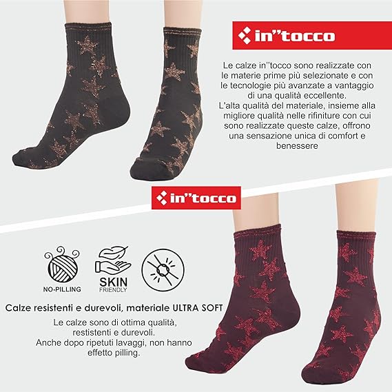 Calze Invernali Donna Fantasia Stelle Firmamento (6 Paia) No Pilling Taglia Unica - 3E48-FIRMAMENTO-3541