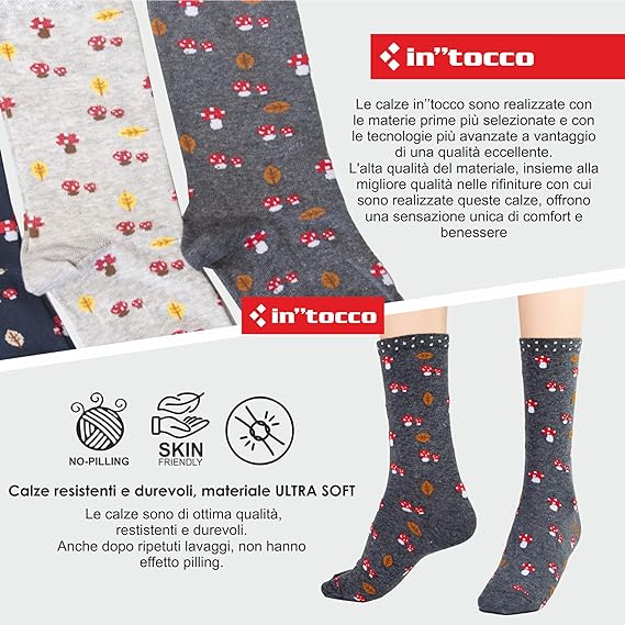 Calze Invernali Donna Fantasia Funghetti No Pilling Taglia Unica - (6 Paia)
