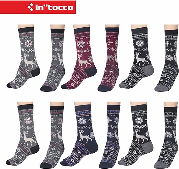 Calze Invernali Donna Fantasia Daino Natalizie (6 Paia) No Pilling Taglia unica - 3E52-DAINO-3541