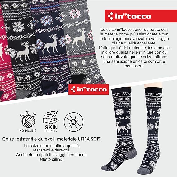 Calze Invernali Donna Alte Fantasia Daino No Pilling Taglia Unica (6 Paia)