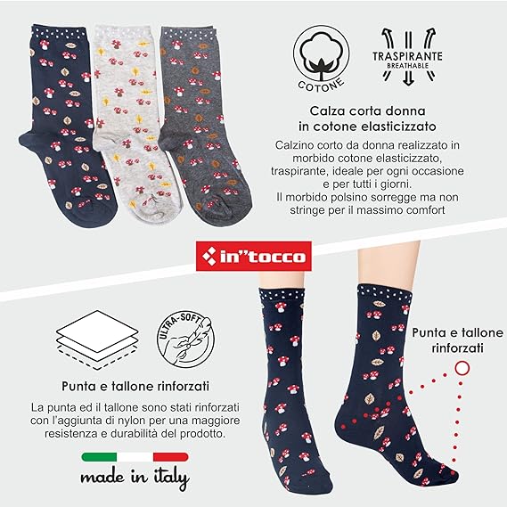 Calze Invernali Donna Fantasia Funghetti No Pilling Taglia Unica - (6 Paia)