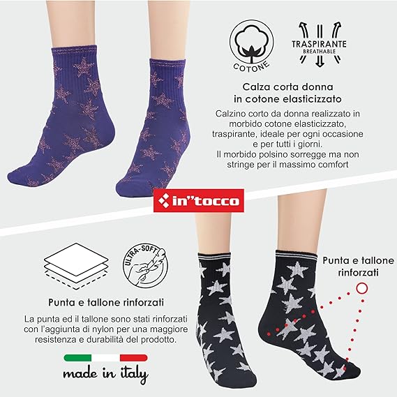 Calze Invernali Donna Fantasia Stelle Firmamento (6 Paia) No Pilling Taglia Unica - 3E48-FIRMAMENTO-3541