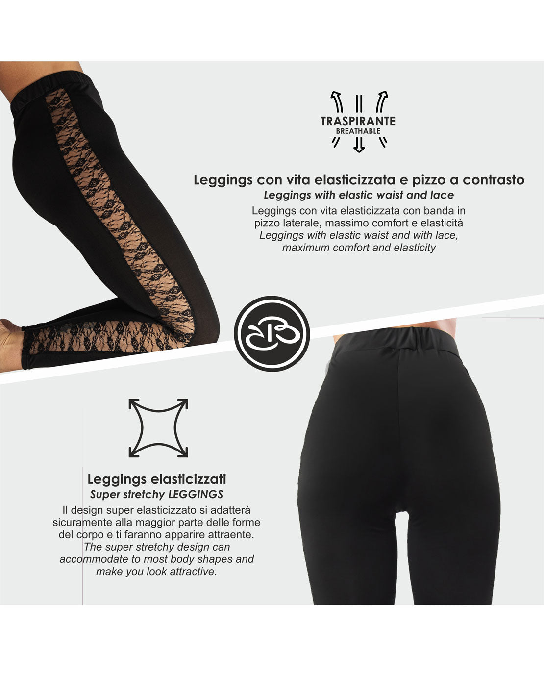 Leggings Estivi Donna Elasticizzati con Pizzo a Contrasto Renato Balestra- Brigitte4