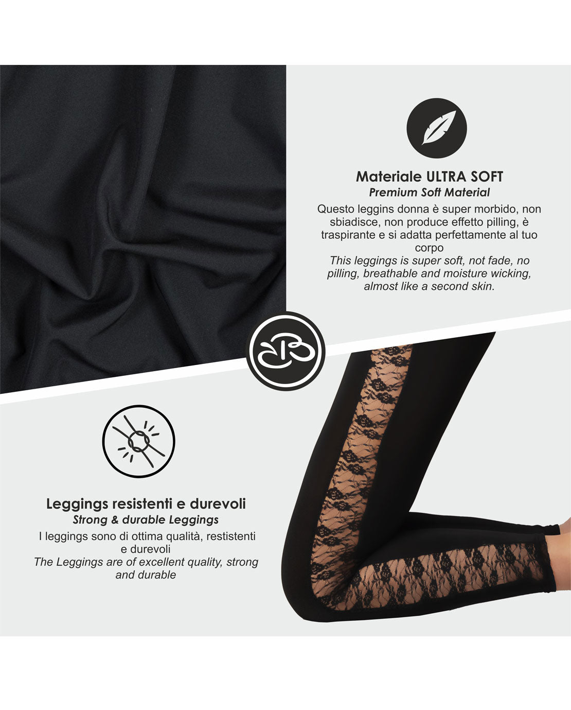 Leggings Estivi Donna Elasticizzati con Pizzo a Contrasto Renato Balestra- Brigitte4