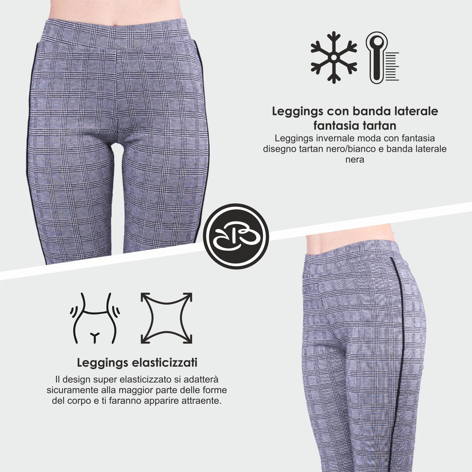 Leggings Donna Invernali Grigio Tartan a Quadri - DOLORES-1