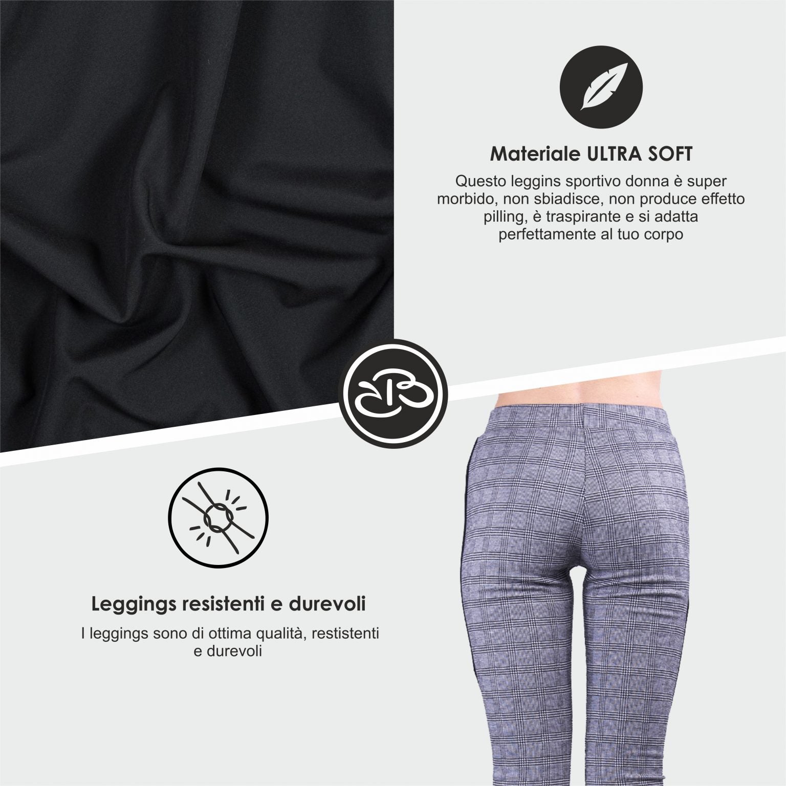 Leggings Donna Invernali Grigio Tartan a Quadri - DOLORES-1