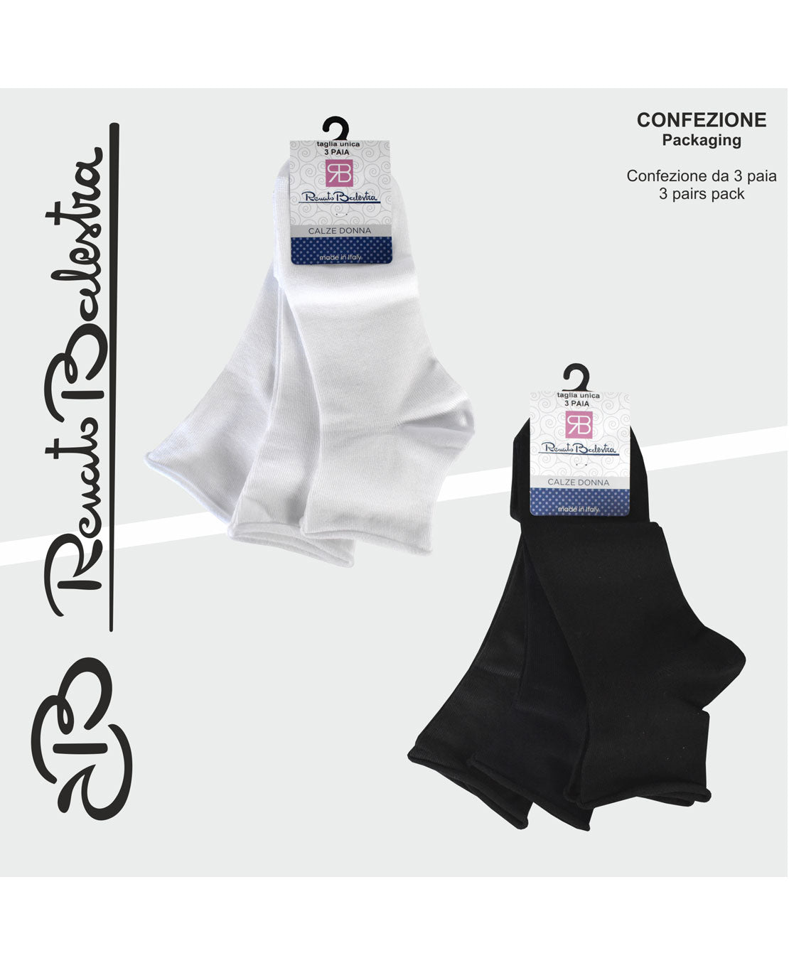 Calze Corte Donna Caviglia Senza Elastico Cotone Estive Renato Balestra (3 paia)- RB3762 Vicky