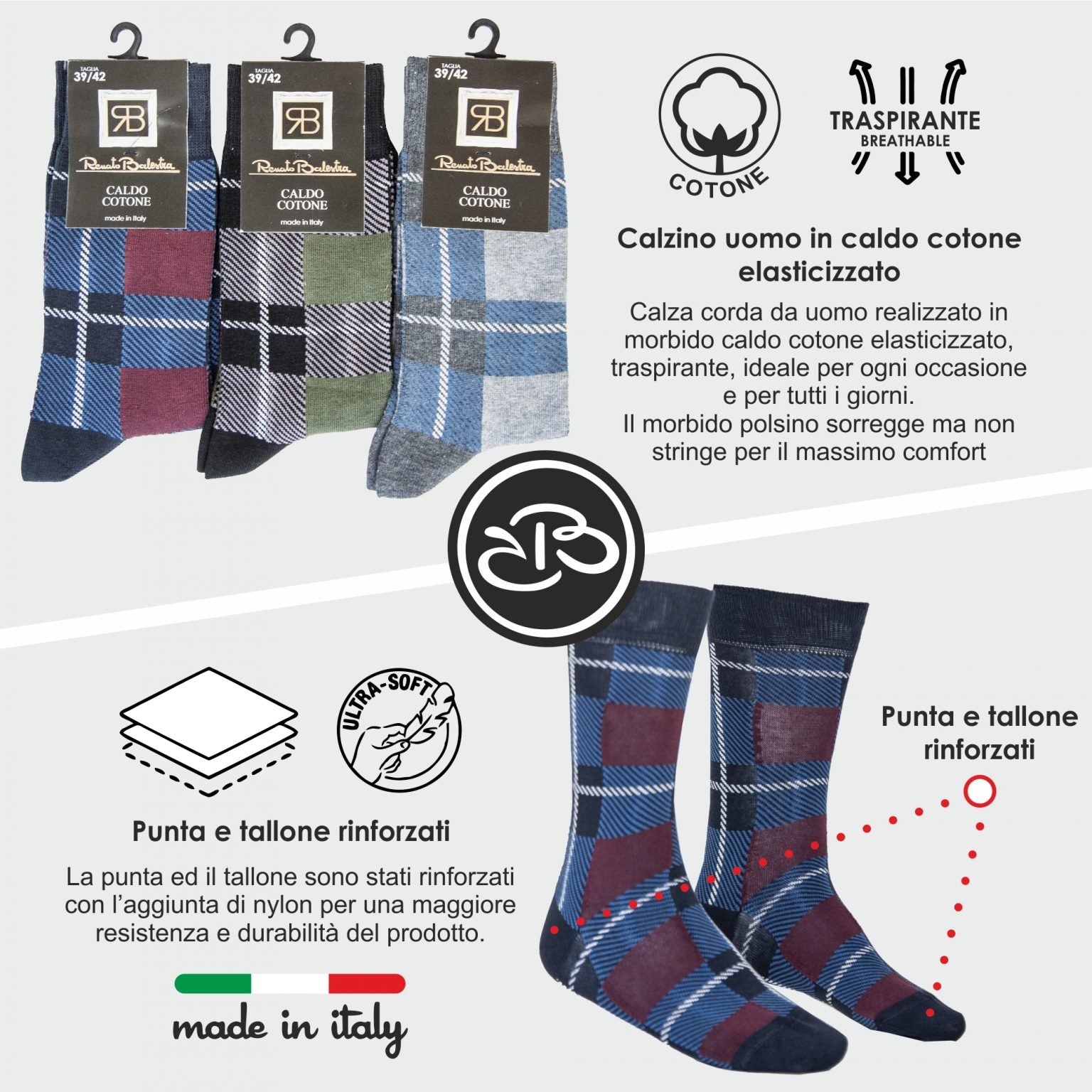 Calze Invernali Uomo Fantasia Tartan Basse Renato Balestra (6 Paia)