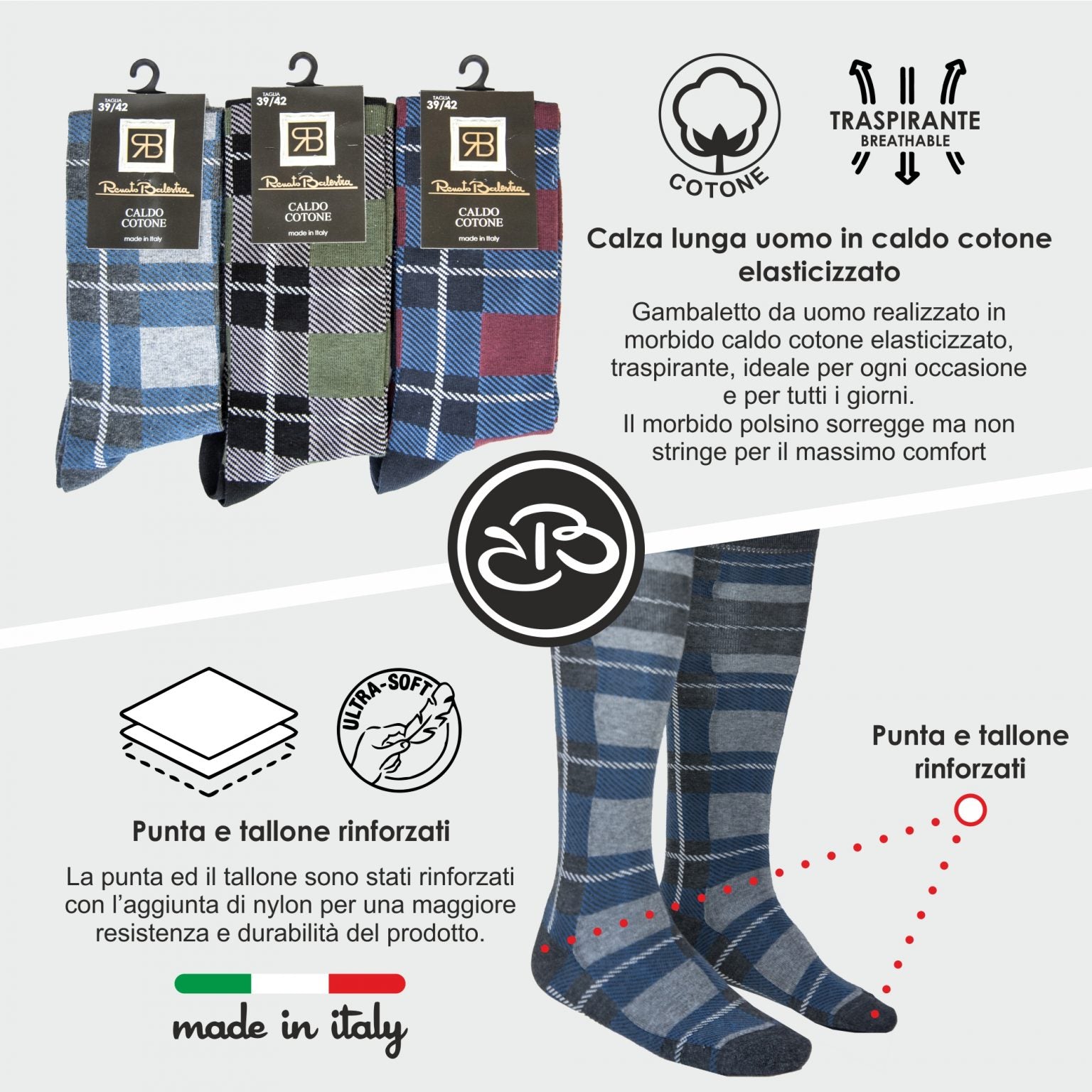 Calze Invernali Uomo Tartan Alte Renato Balestra (6 Paia)