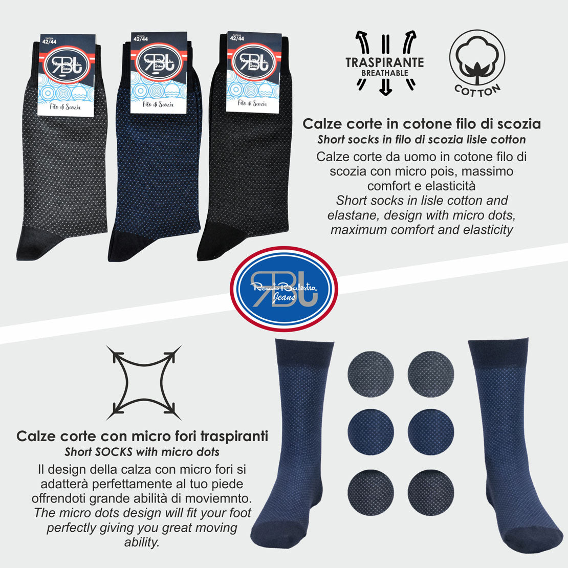 Calze Corte Uomo Filo Scozia "Micro Fori" (6 paia)- RBJ4780 Ghedi Classico