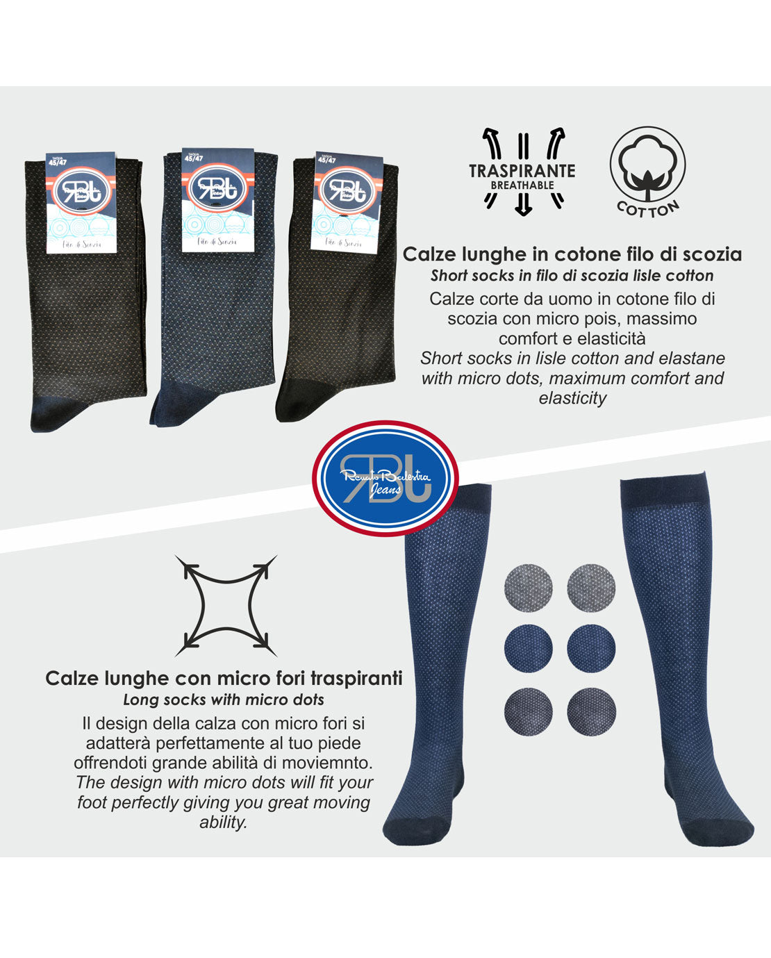 Calze Lunghe Uomo Filo Scozia Micro Pois (6 paia) - RBJ4781 Ghedi classico