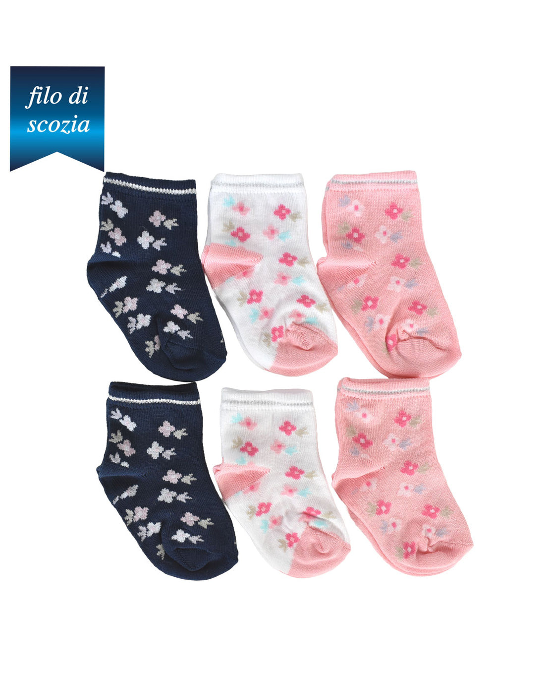 Calzini Corti Da Neonata Filo Di Scozia (6 Paia) - 0J92 Fiorellini