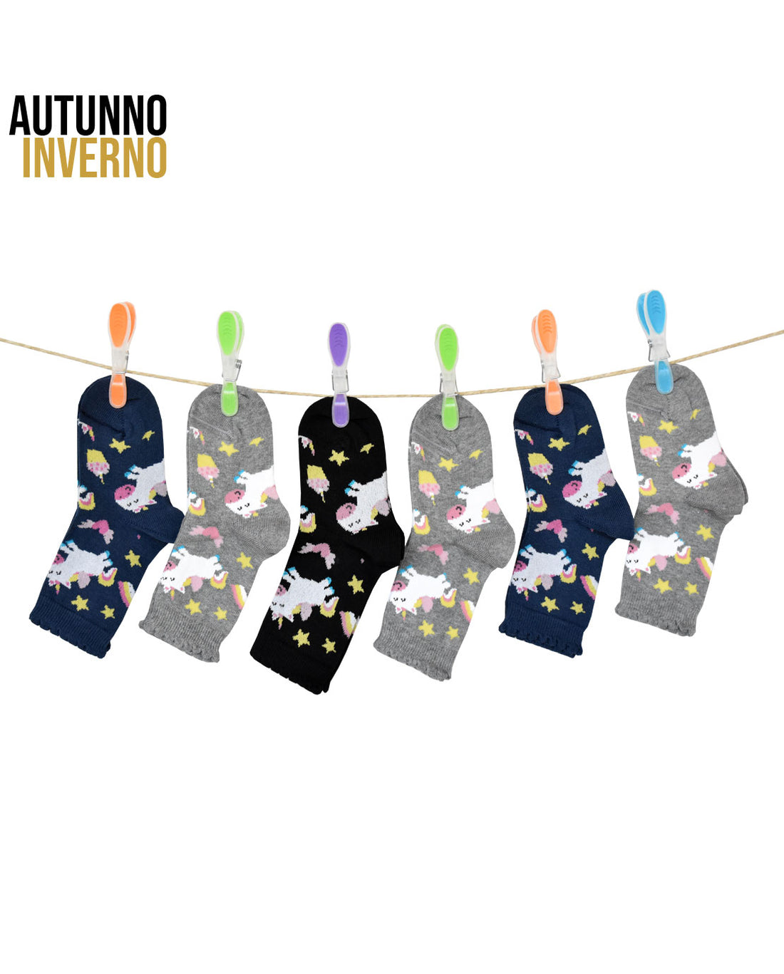 Calze Lunghe Bambina Unicorno Caldo Cotone (6 Paia)- 2K54 Unicorn