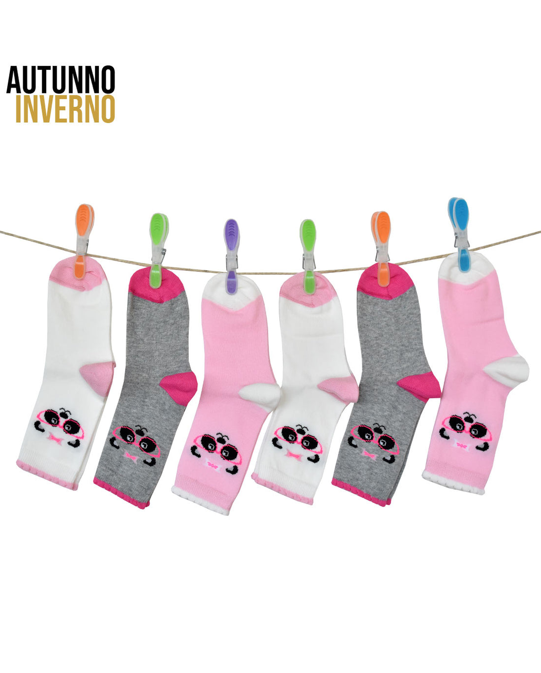 Calze Lunghe Bambina Orsetto Occhiali Fluo Caldo Cotone (6 Paia)- 2K64 Mila