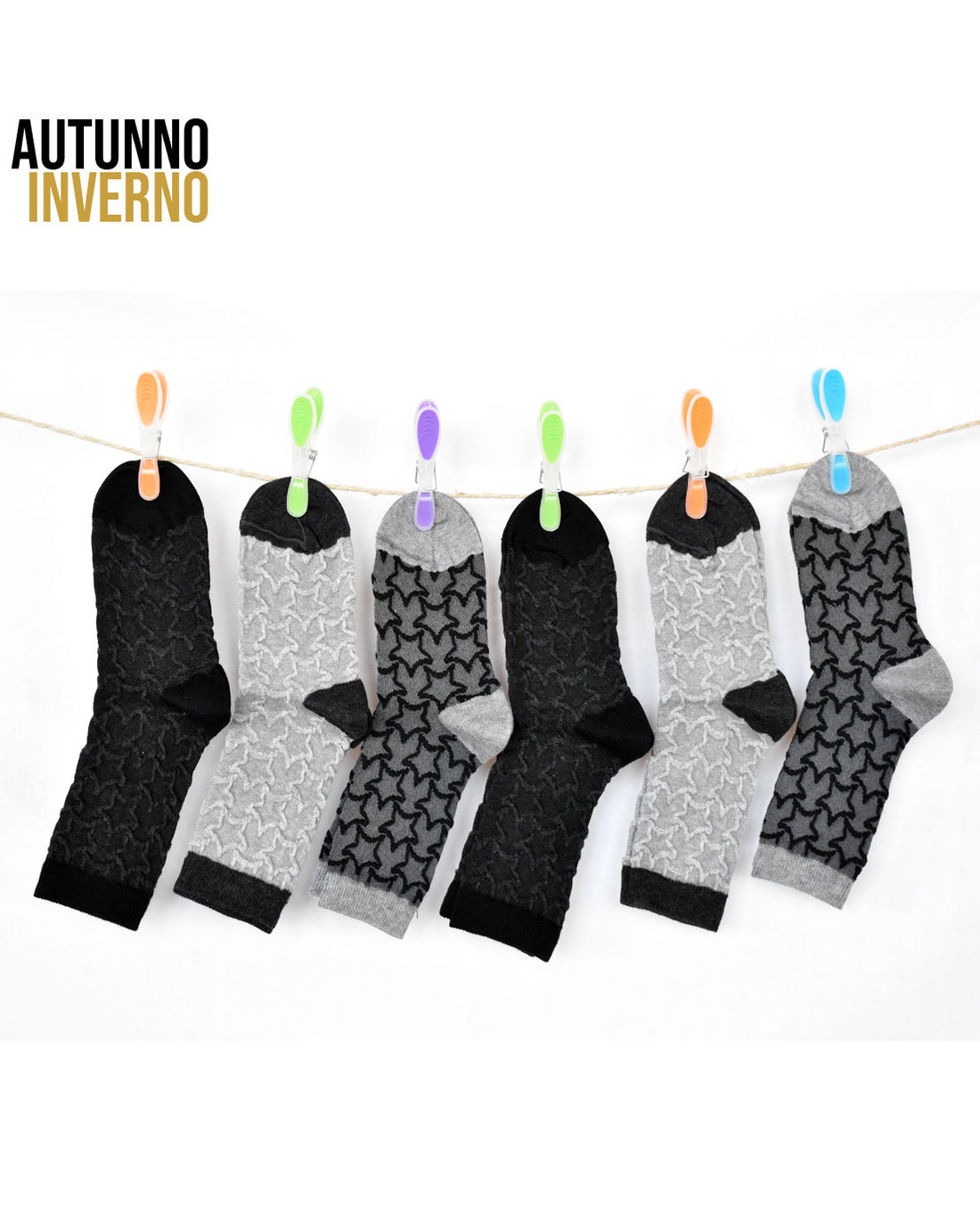 Calze Lunghe Bambina Stelle Caldo Cotone (6 Paia) - 2K82 Patty