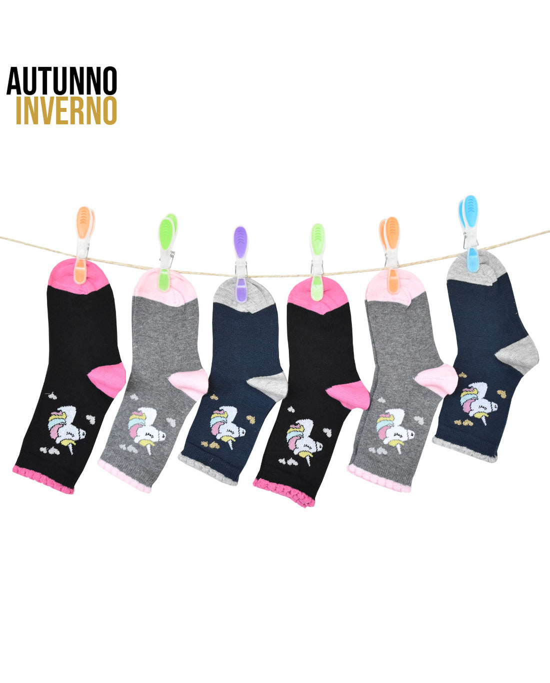 Calze Lunghe Bambina Unicorno Cuori Lurex Caldo Cotone (6 Paia)- 2M54 Sunny