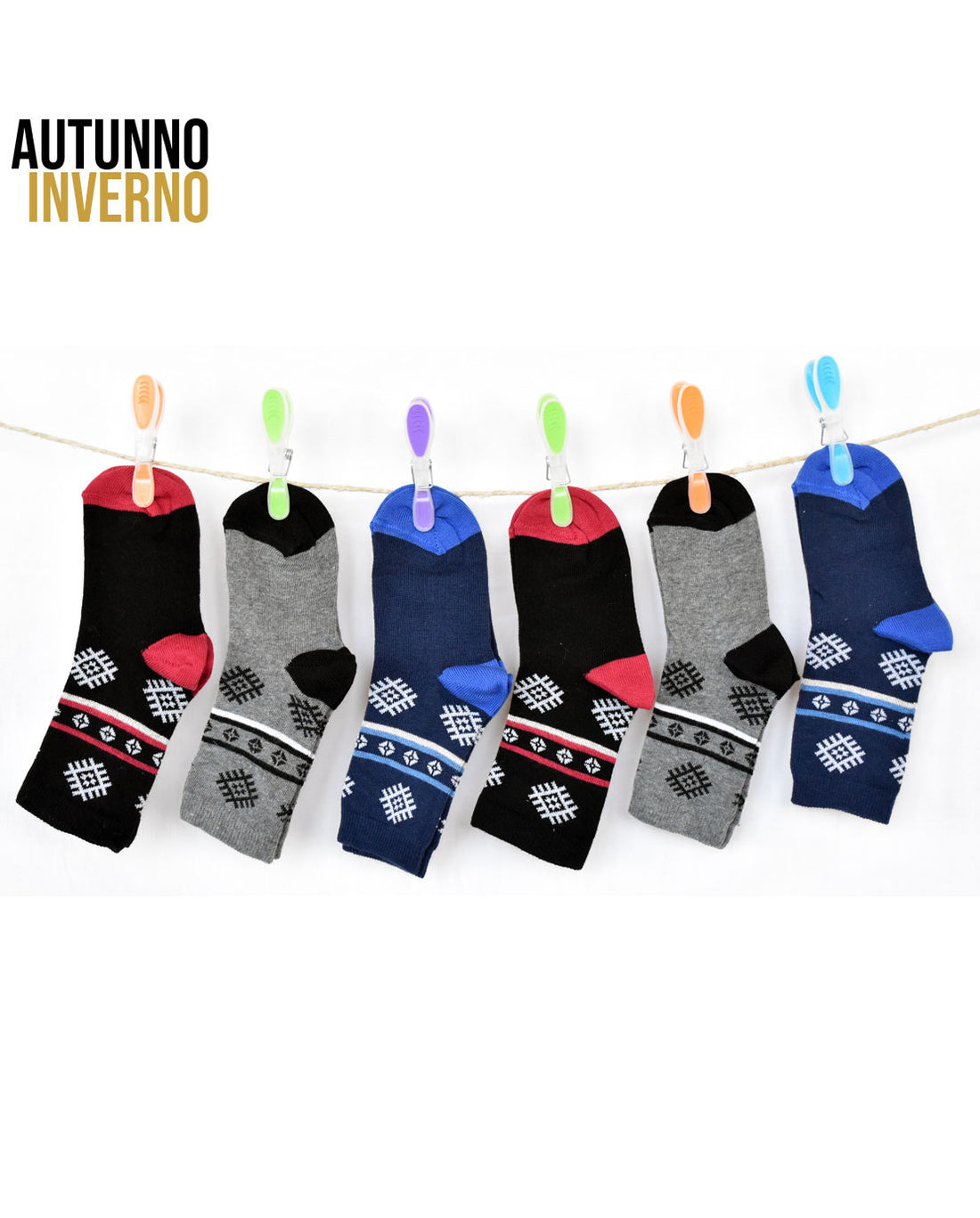 Calze Lunghe Bambino Caldo Cotone Disegno Geometrico (6 Paia)- 2M86 Mazda
