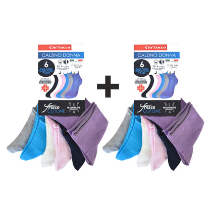 Calze Corte Donna alla Caviglia Senza Elastico Cotone Estive Assortite (12 paia)- RB3762 Vicky-1-1
