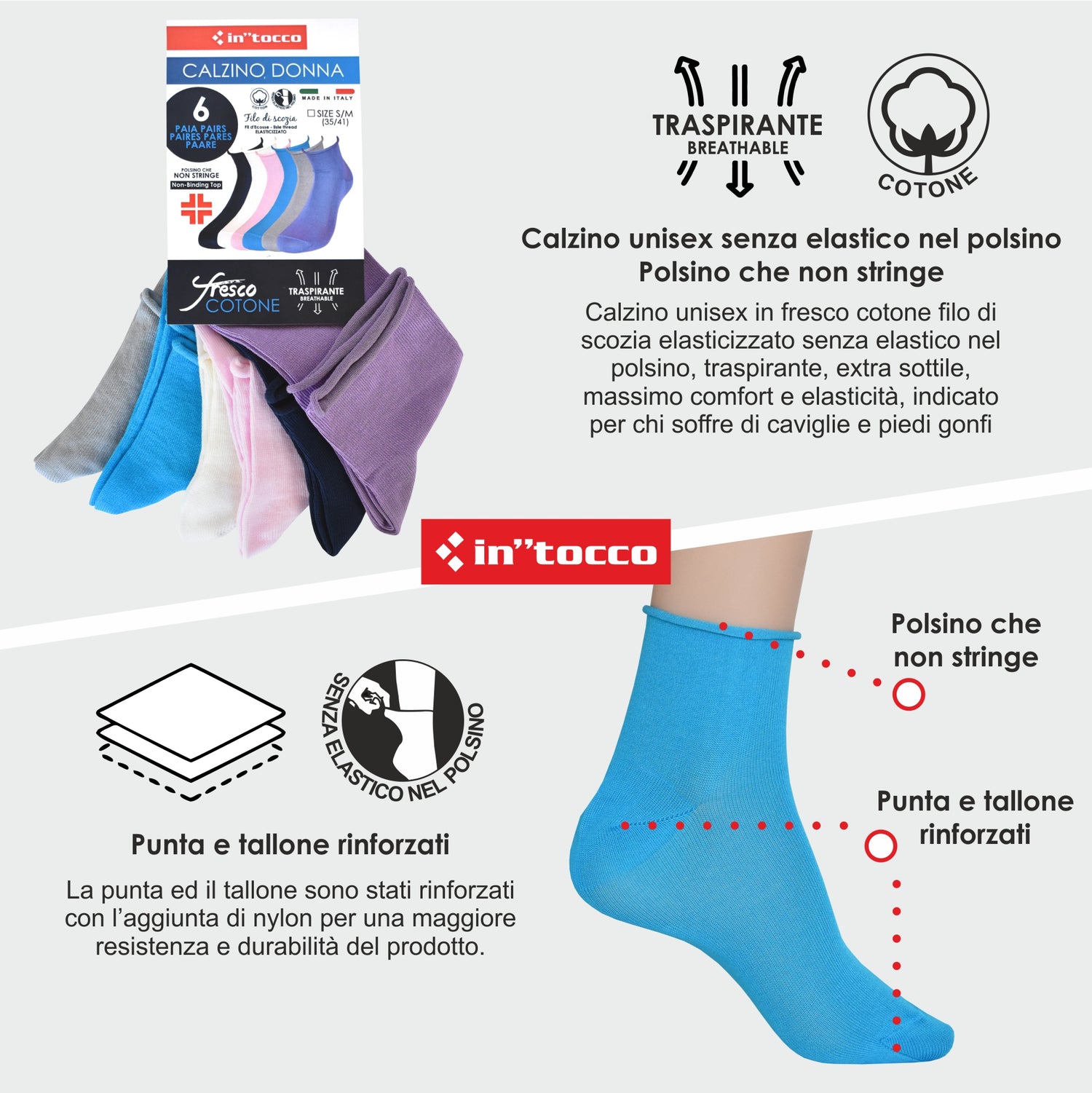 Calze Corte Donna Caviglia Senza Elastico Cotone Estive Assortite (6 Paia) - RB3762 Vicky-1