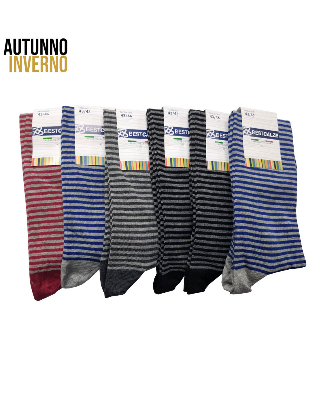 Calze Lunghe Uomo Rigate Cotone Pettinato (6 Paia)- 4M47 Roger