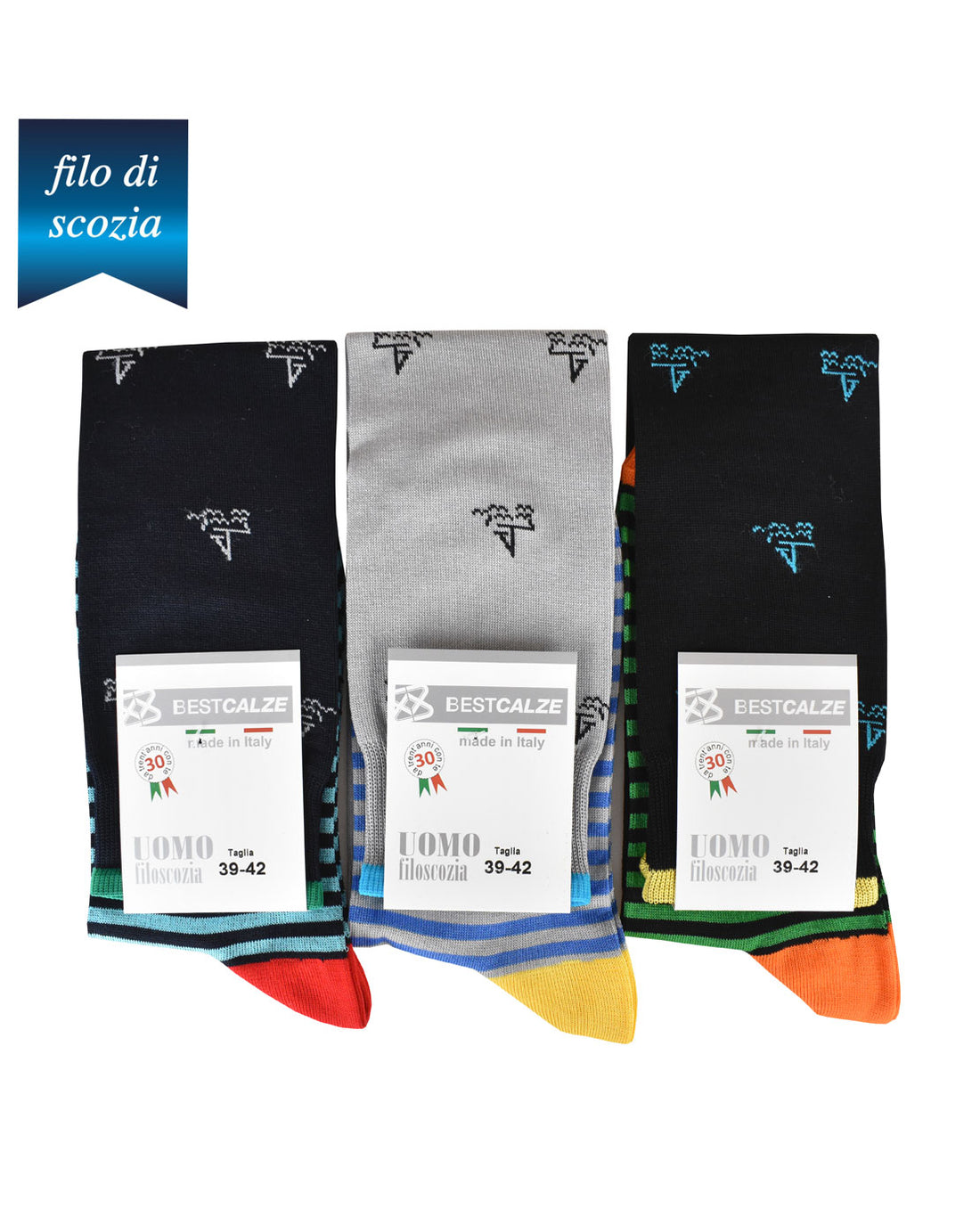 Calze Lunghe Uomo Righe/Barca Filo Scozia (6 paia) - 5CD89 Maris-1