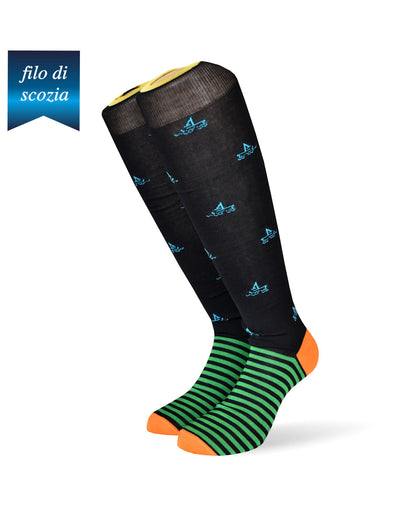 Calze Lunghe Uomo Righe/Barca Filo Scozia (6 paia) - 5CD89 Maris-1