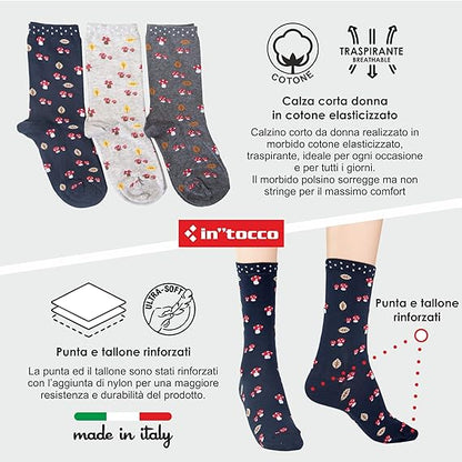 Calze Invernali Donna Fantasia Funghetti No Pilling Taglia Unica - (6 Paia)