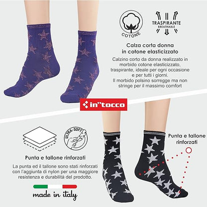 Calze Invernali Donna Fantasia Stelle Firmamento (6 Paia) No Pilling Taglia Unica - 3E48-FIRMAMENTO-3541