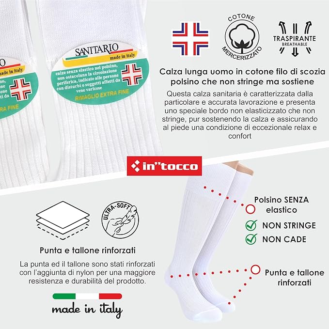 Calze Sanitarie Lunghe Uomo Filo di Scozia (6 Paia)- 8533 Sanitario