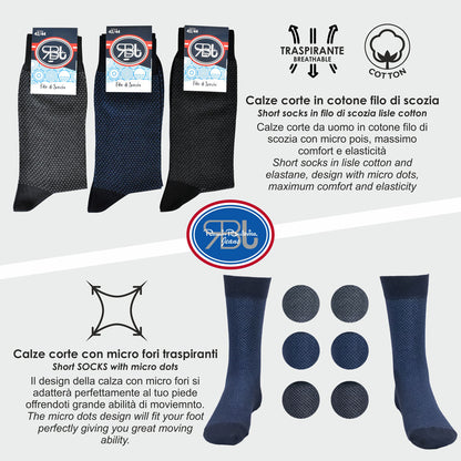 Calze Corte Uomo Filo Scozia &quot;Micro Fori&quot; (6 paia)- RBJ4780 Ghedi Classico