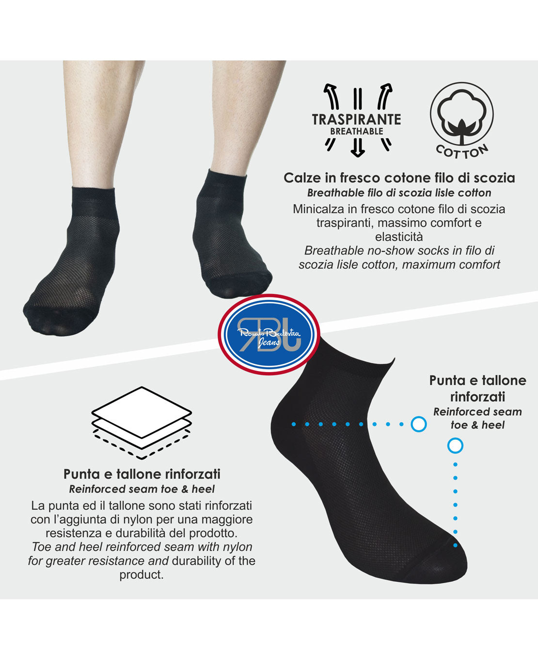 Calze Corte alla Caviglia Traspiranti Filo Scozia Unisex (6 paia) - RBJ5CA00