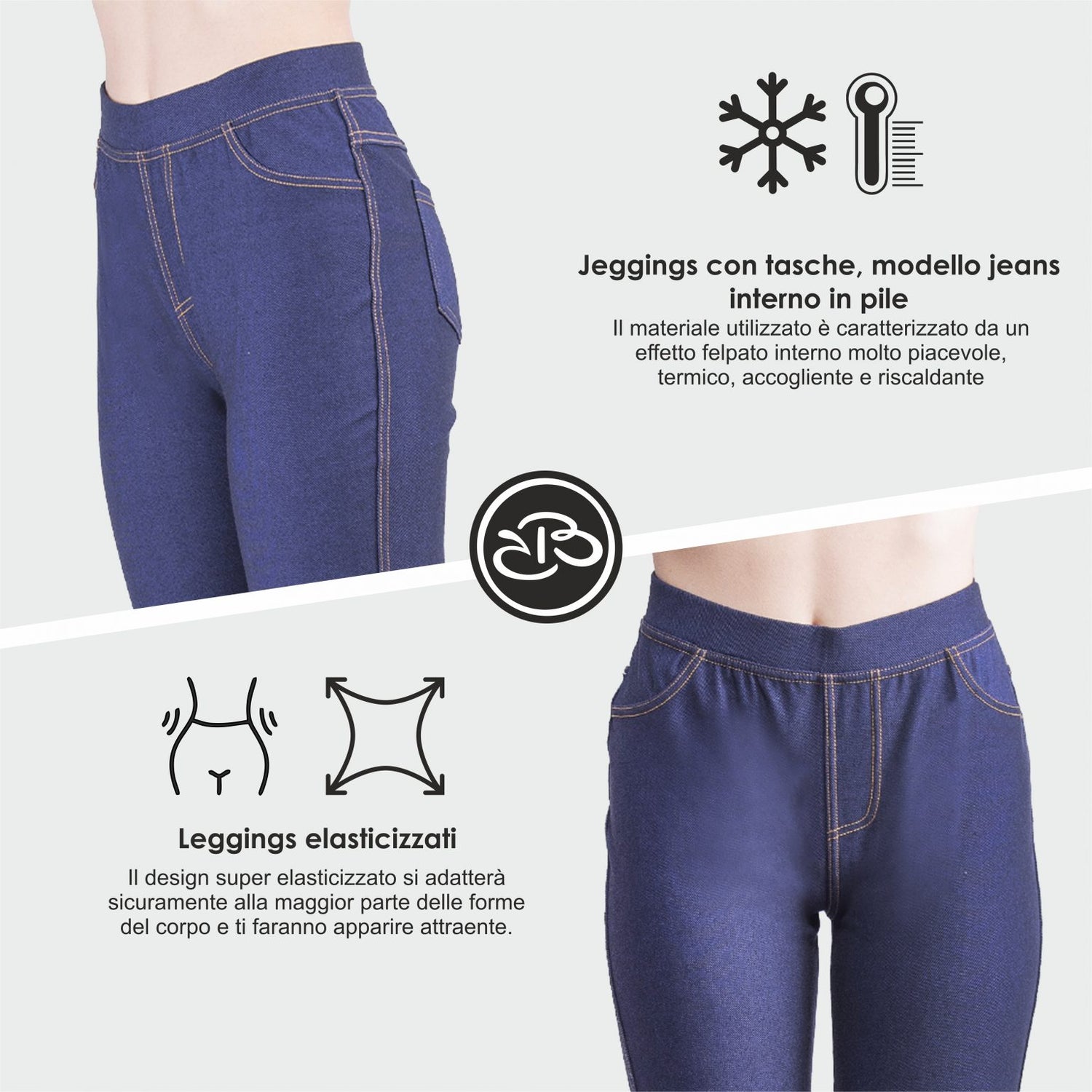 Renato Balestra Leggings Invernali Effetto Denim Blu Navy Elasticizzati - RAFFAELLA6-NAVY