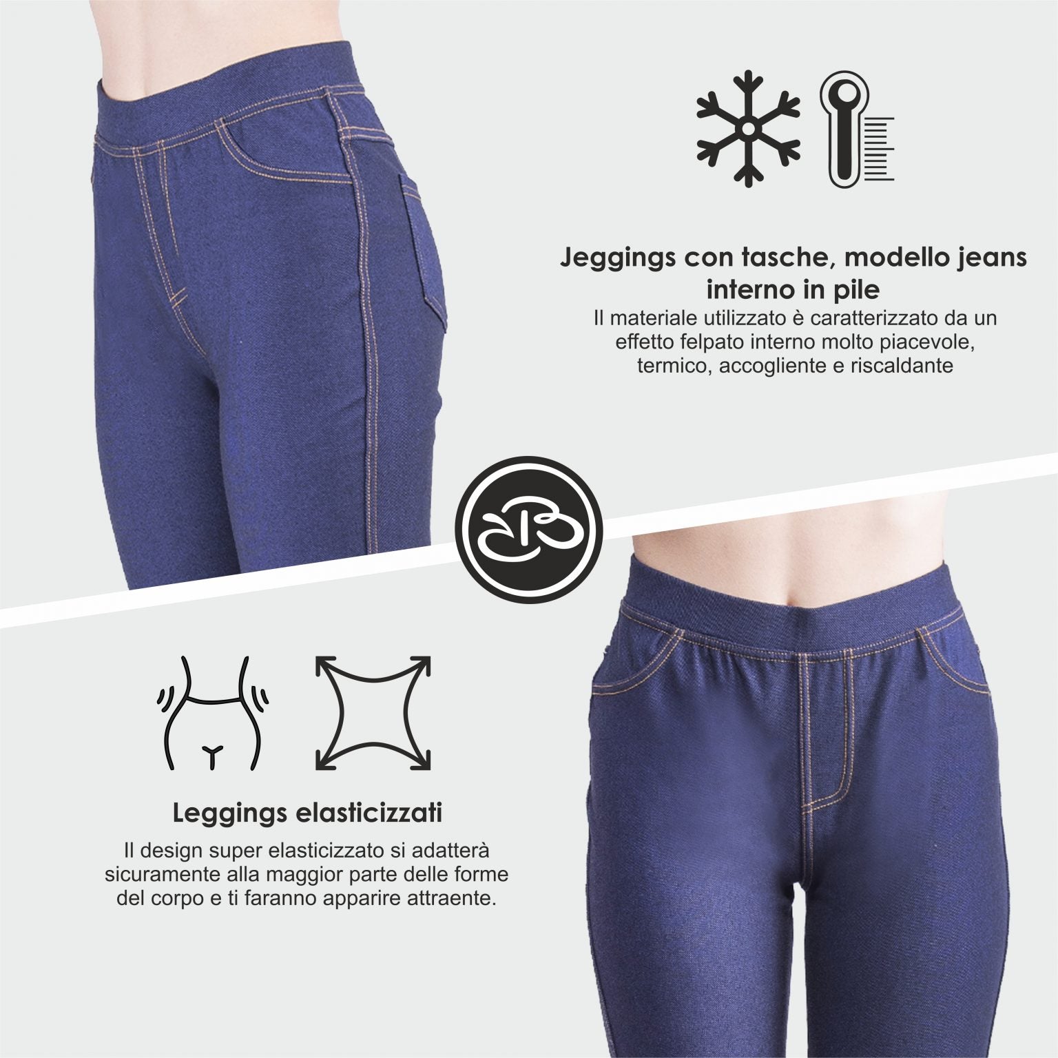 Renato Balestra Leggings Invernali Effetto Denim Blu Navy Elasticizzati - RAFFAELLA6-NAVY