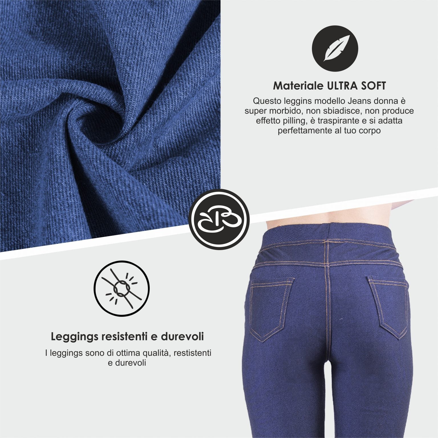 Renato Balestra Leggings Invernali Effetto Denim Blu Navy Elasticizzati - RAFFAELLA6-NAVY