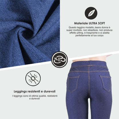 Renato Balestra Leggings Invernali Effetto Denim Blu Navy Elasticizzati - RAFFAELLA6-NAVY
