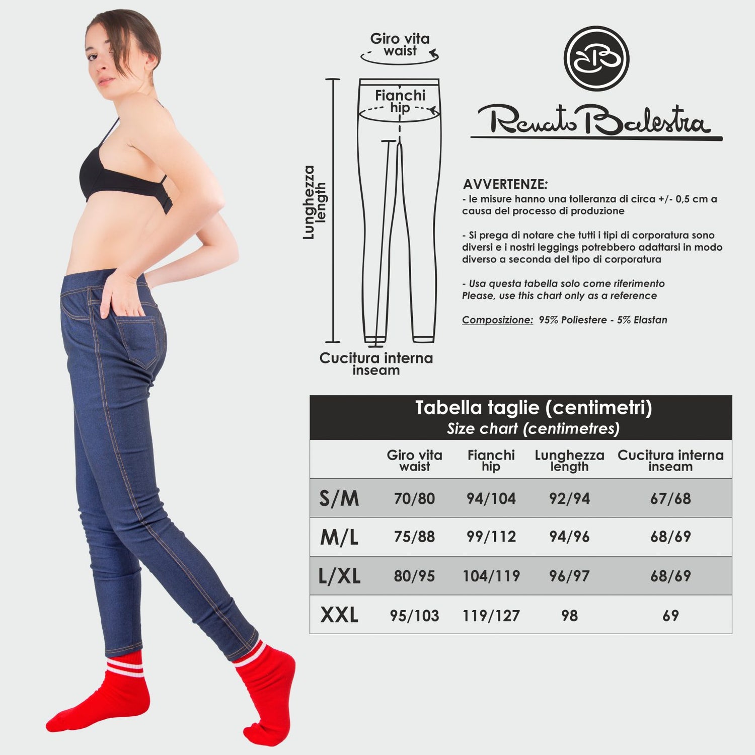 Renato Balestra Leggings Invernali Effetto Denim Blu Navy Elasticizzati - RAFFAELLA6-NAVY